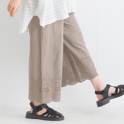 日本 Lupilien - 100%印度棉貝殼雕花舒適長褲-棕色