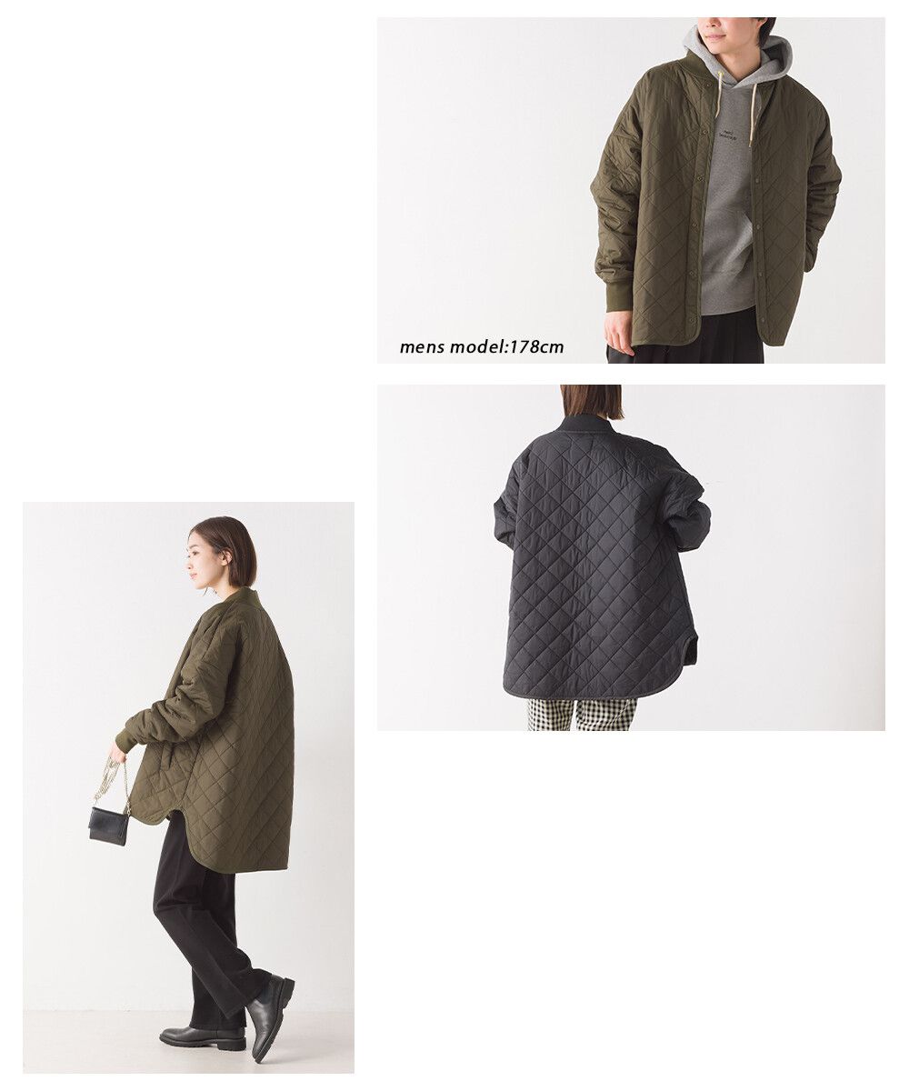 日本 OMNES - 菱紋衍縫鋪棉外套(媽媽款)-卡其