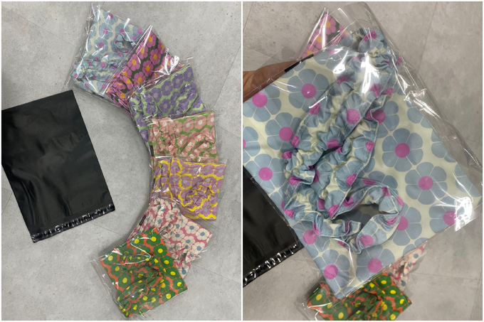 韓國 ARDERE - 花漾點綴環保肩背包/袋-桃花-綠 (44x38cm(帶長70cm))