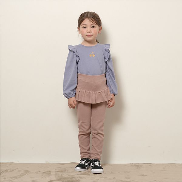 日本 Lycee mine - 閃耀印花肩部摺邊長袖上衣-草莓-象牙白