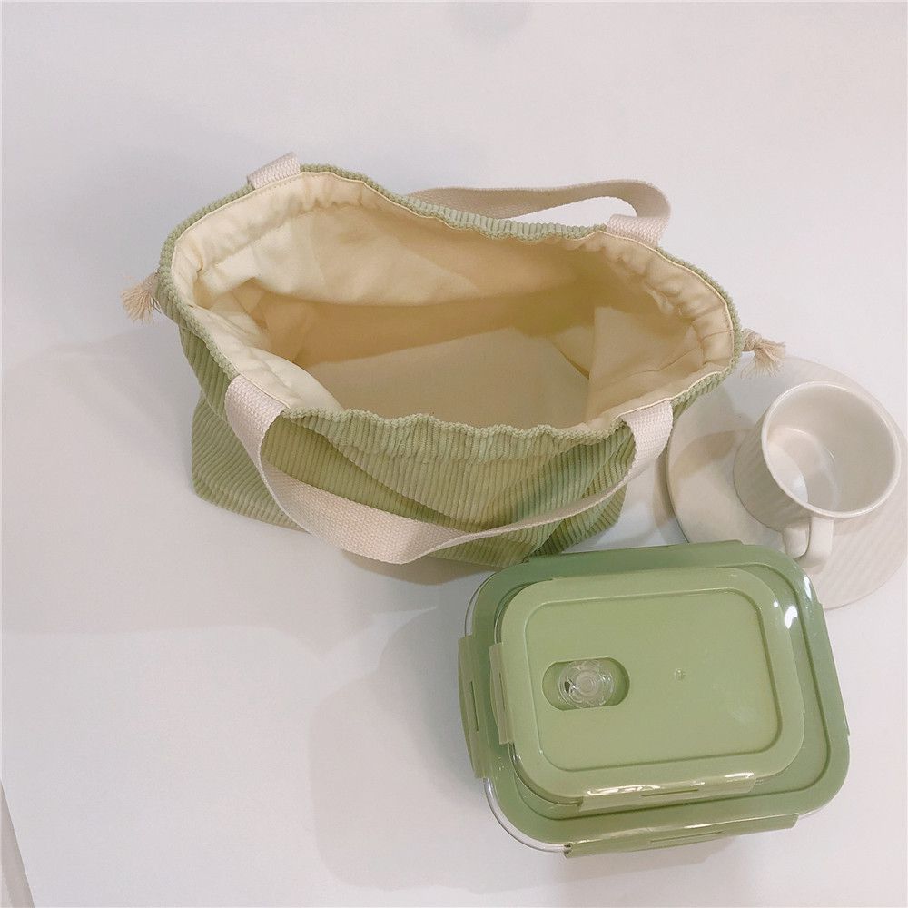 燈芯絨手提束口小布包-灰色 (31x19x10cm)