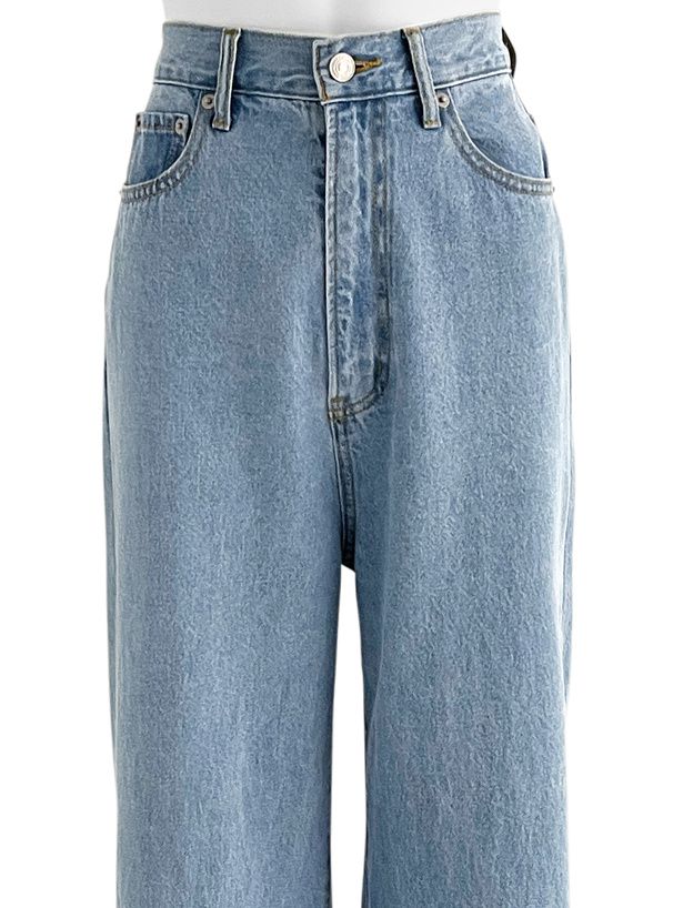 日本 GRL - 復古反折丹寧直筒褲-深藍