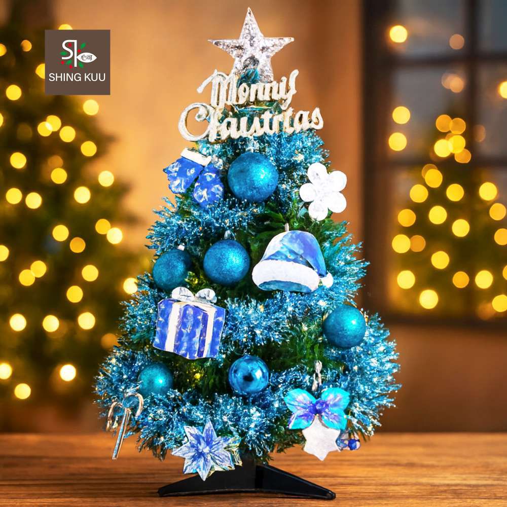 2尺60cm小美好套裝聖誕樹+1號藍雪禮物夢彩繪木片飾品組_不含燈款_台灣本島免運費