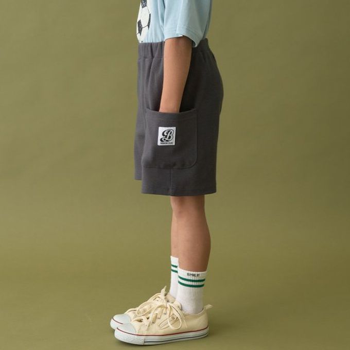 日本 b-ROOM - 柔款彈性大口袋素色短褲(4分丈)-海軍藍