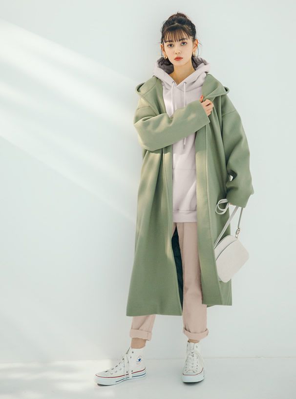 日本 GRL - 休閒舒適刷毛保暖帽T-灰米 (F)