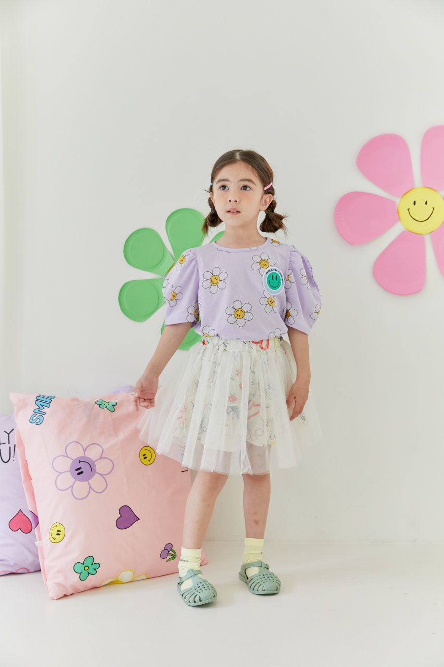 韓國 MINIATURE - HONEY笑臉澎澎袖上衣-紫