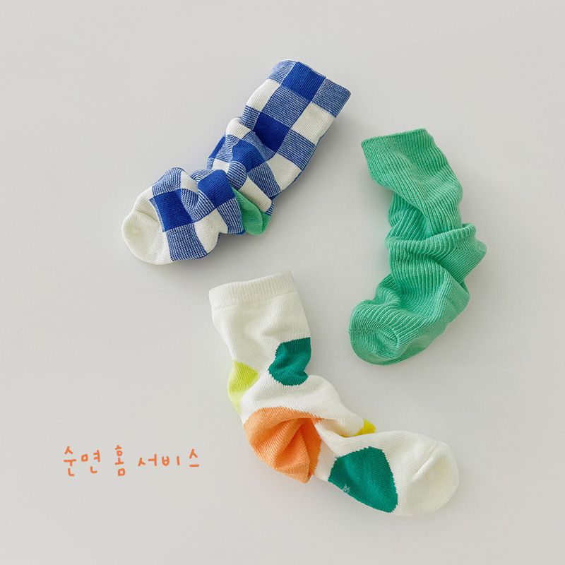 兒童中筒襪 (三入一組)-1085拼色款-男生款