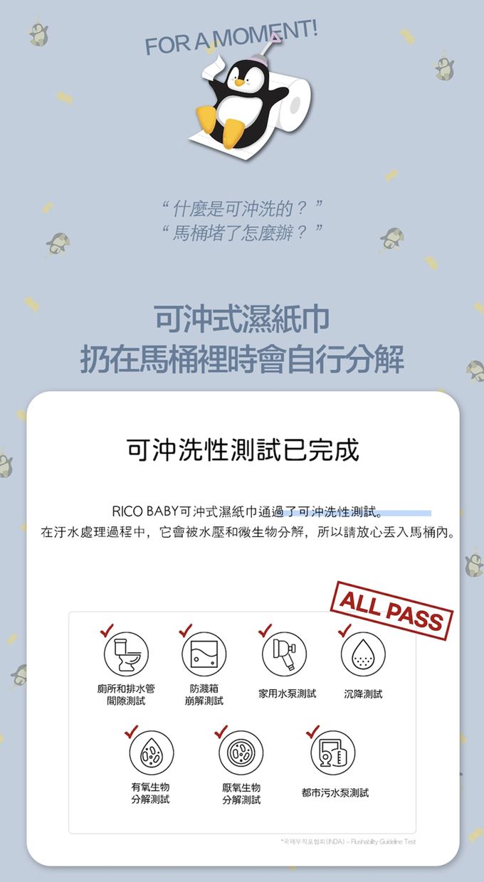 韓國RICO baby - 兒童可沖式濕紙巾60抽－10入-藍