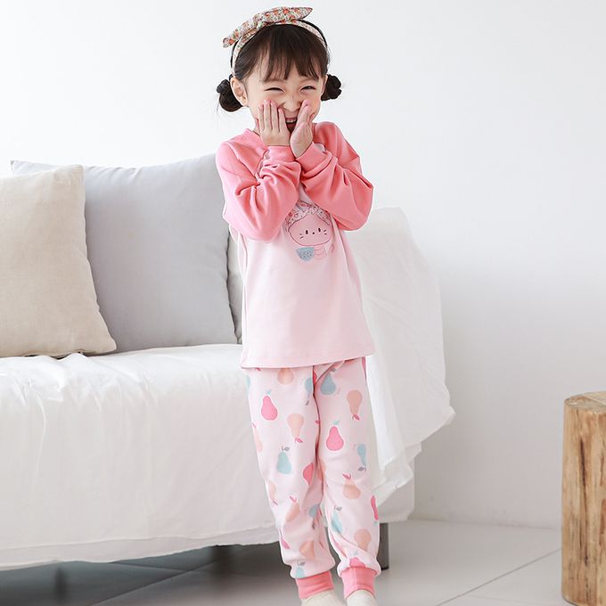 正韓 Cogibu - 極舒適無螢光劑 100% 有機棉(雙面)幼兒/兒童長袖睡衣/家居服套裝組-梨子貓