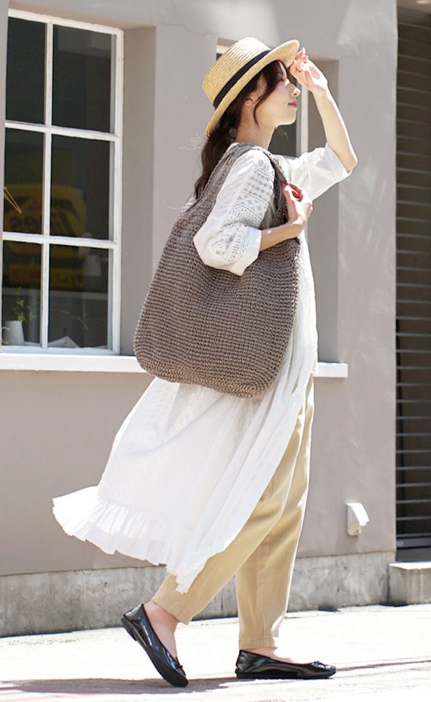 日本 zootie - 大容量清新肩背編織包-卡其