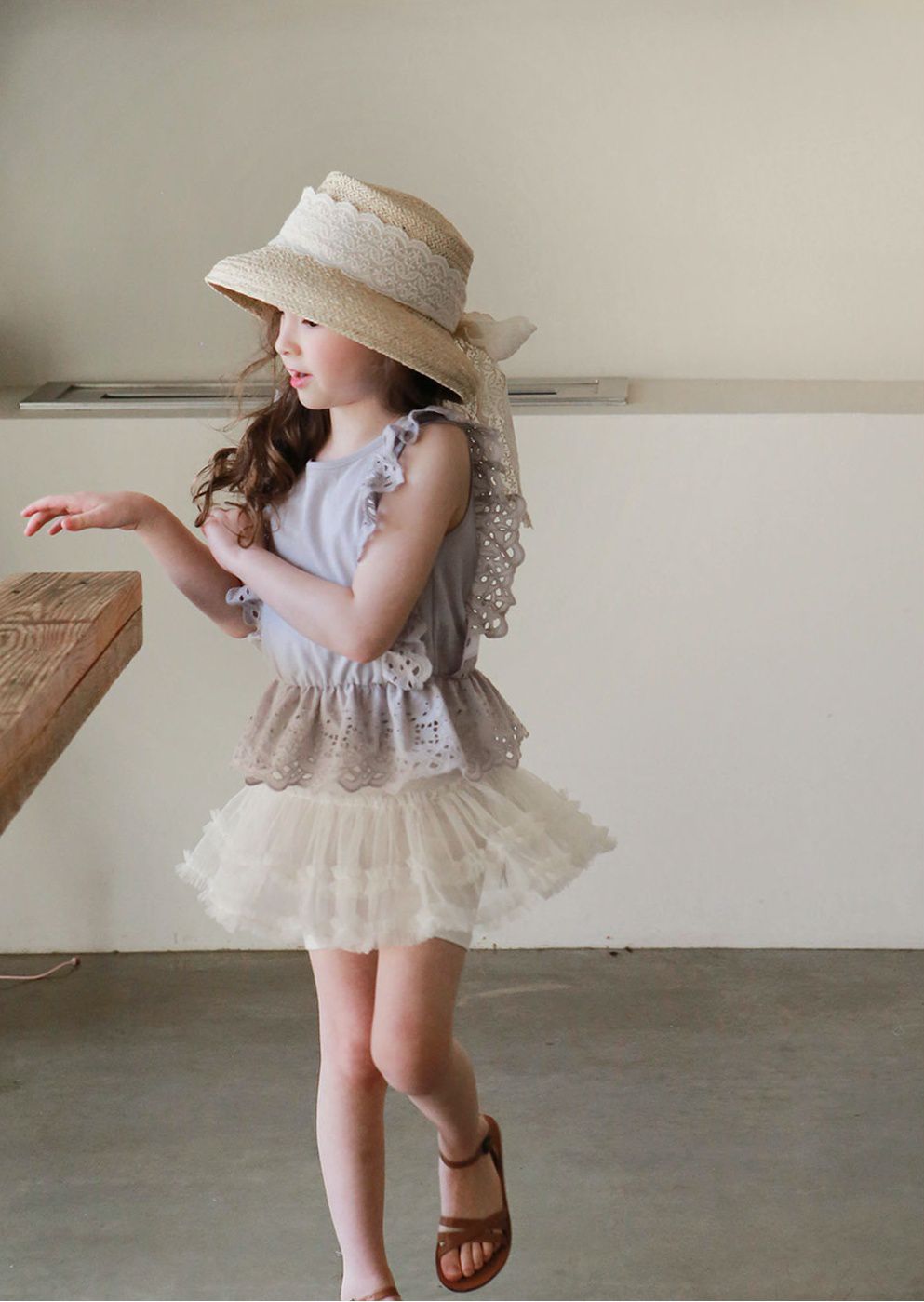 韓國 PuellaFLO - (現省50元)唯美紗裙套裝-灰藍上衣X白紗裙