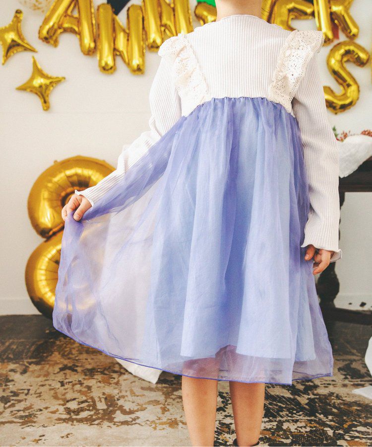 日本 BREEZE - 夢幻精靈薄紗拼接蕾絲滾邊洋裝-鮭魚粉