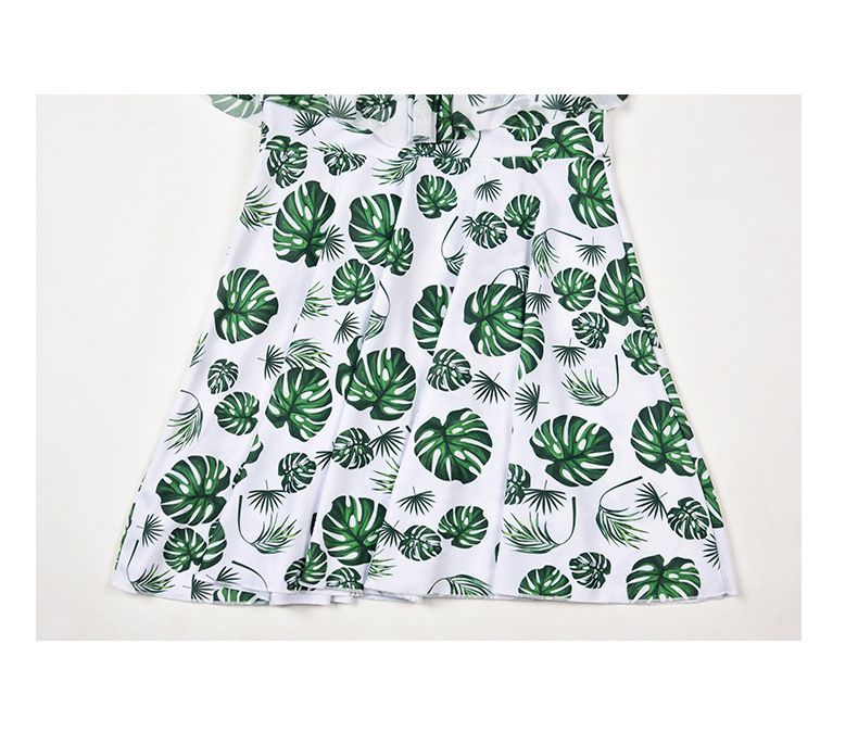清新印花修身顯瘦遮肉連身裙泳裝-滿滿小葉子-綠+白