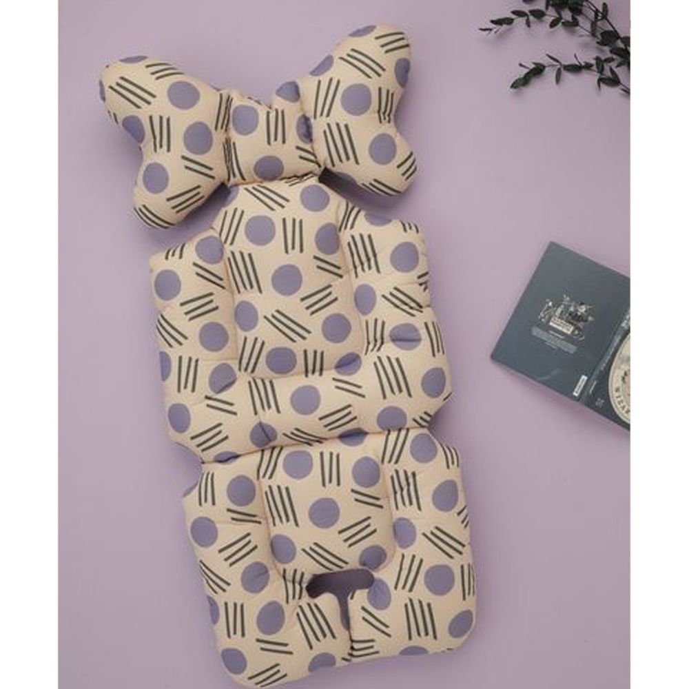 英國Nuida - 嬰兒推車軟墊-點點線條-紫色粉底