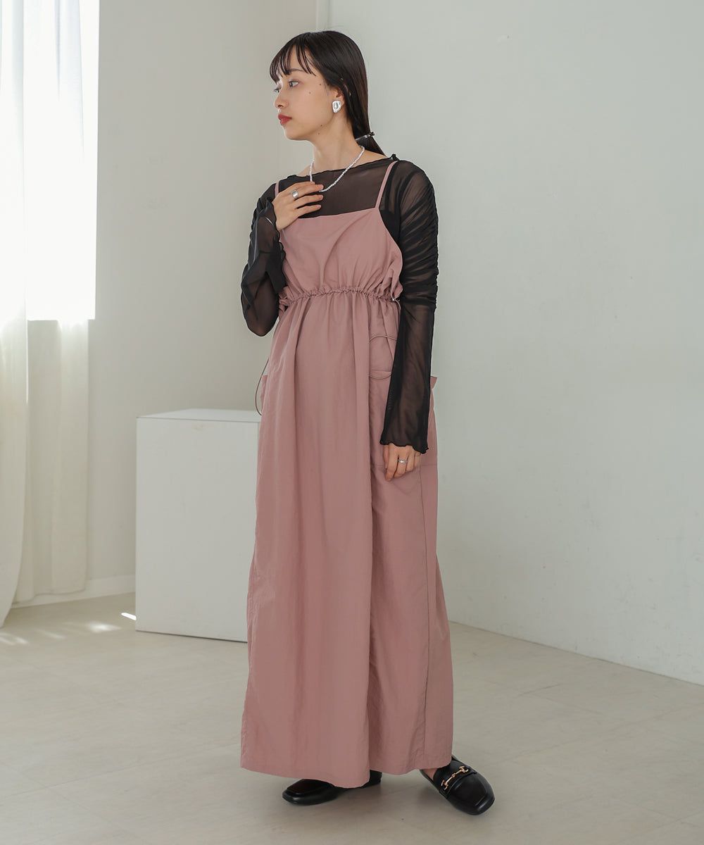 日本 Bab - 時尚透感抓皺長袖內搭/上衣-深可可