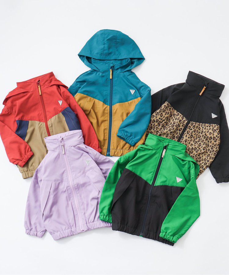 日本 BREEZE - 防潑水繽紛撞色連帽休閒外套-土耳其藍x棕