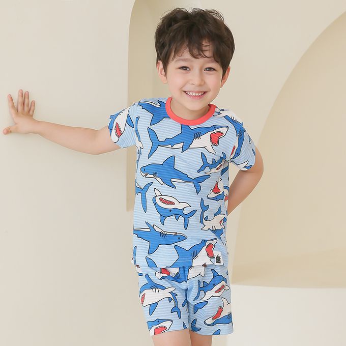 正韓 VOVO - 超優質嬰幼兒/兒童短袖100% 有機純棉家居服/睡衣-海洋鯊魚