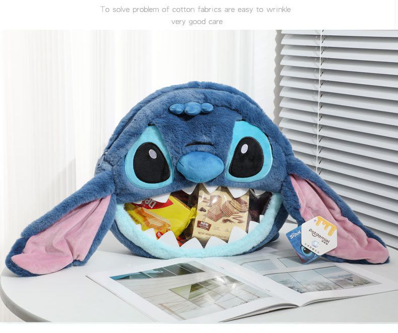 卡通毛茸茸造型後背包-卡通人物史迪奇-藍色 (30x7x32cm)