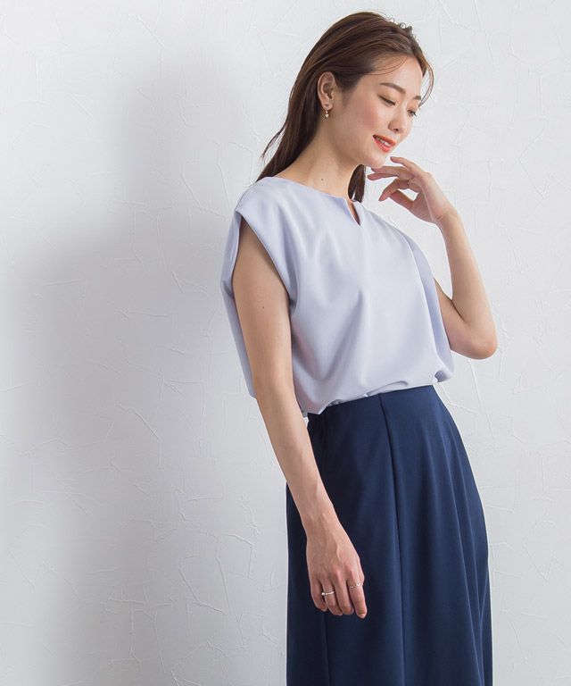 日本 Pierrot - 接觸涼感 小V領雪紡無袖上衣-橘