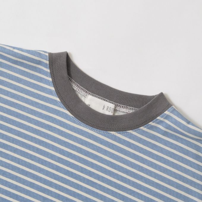 日本 b-ROOM - 不易變形定番條紋長袖上衣-卡其x深藍