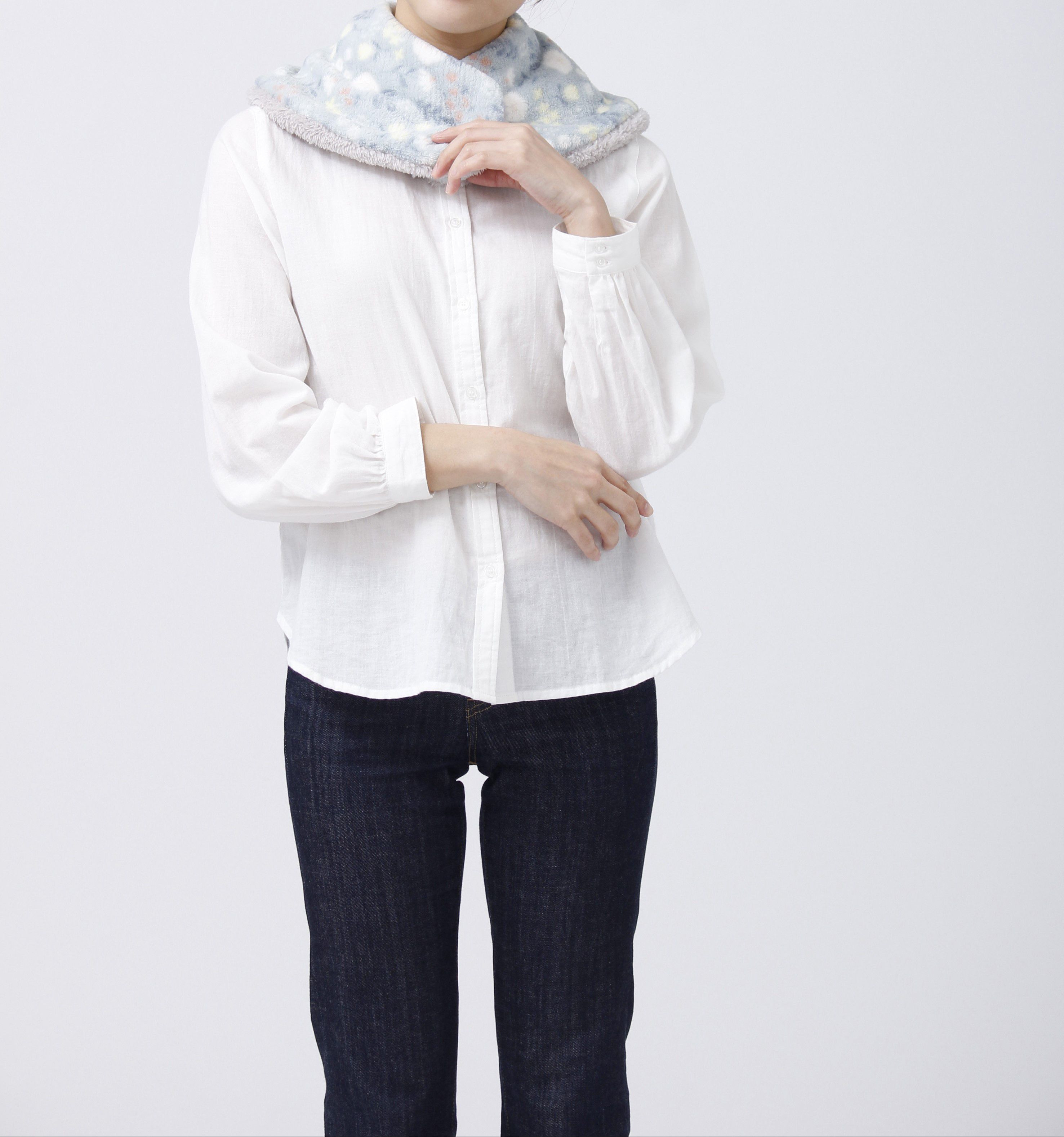 日本 AUBE - 2WAY毛茸茸保暖圍脖(親子通用款)-小碎花-淺橘