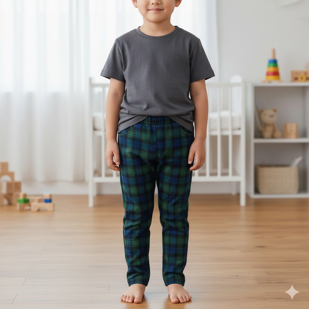 10分經典褲 刷毛內裡-一般合身款 花紋-綠色