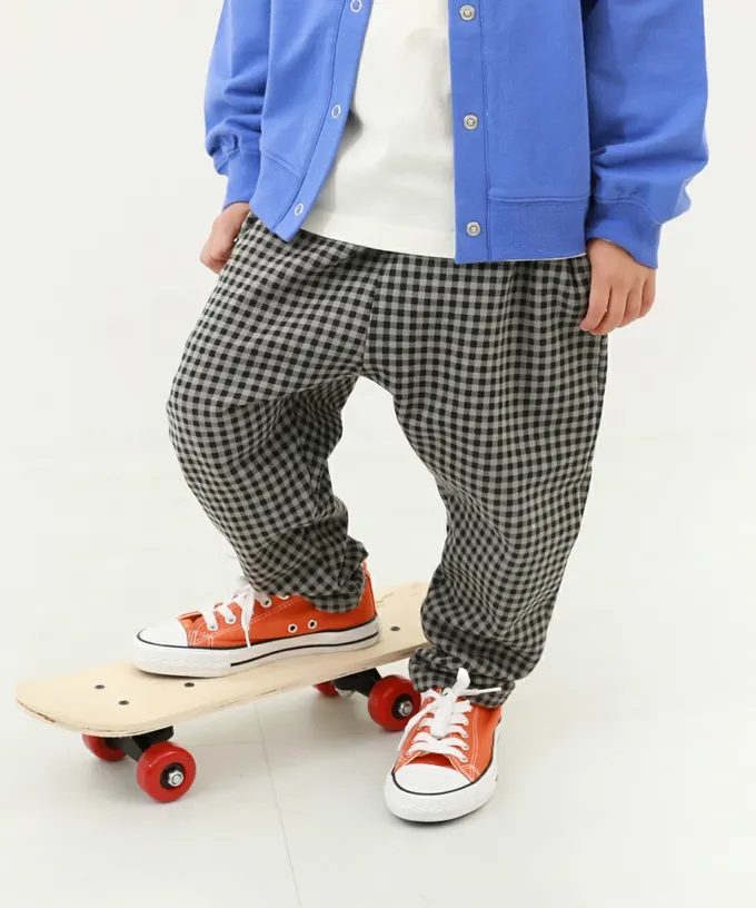 日本 devirock - 100%棉 活力休閒裏毛長褲-細格子-深灰