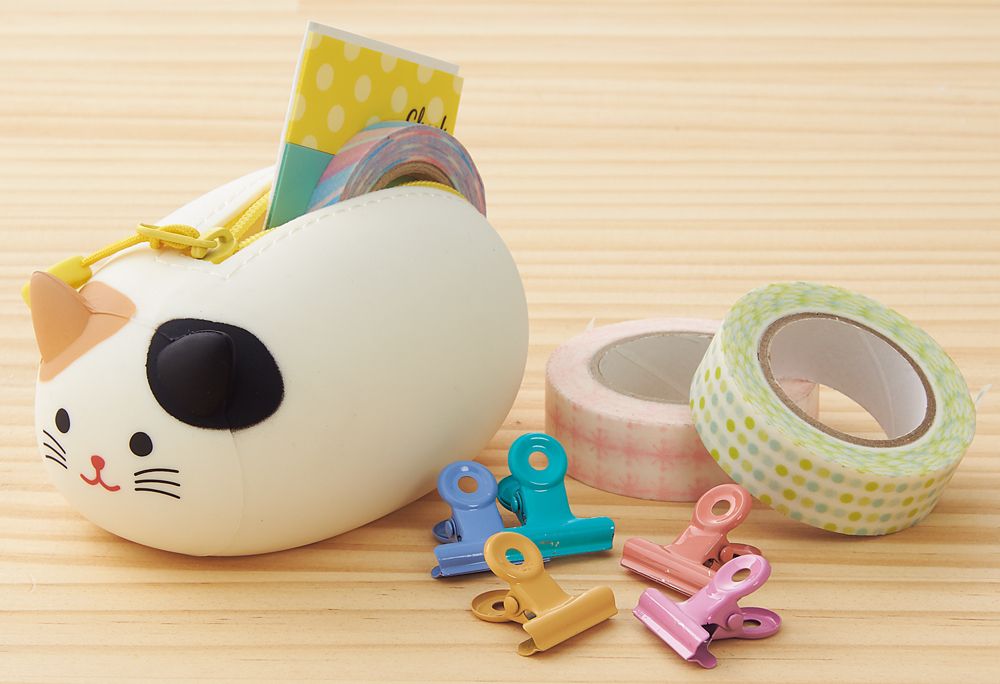 日本文具 LIHIT - 圓筒式胖胖收納包-黑貓 (S(5.5x9.8x6.5cm))