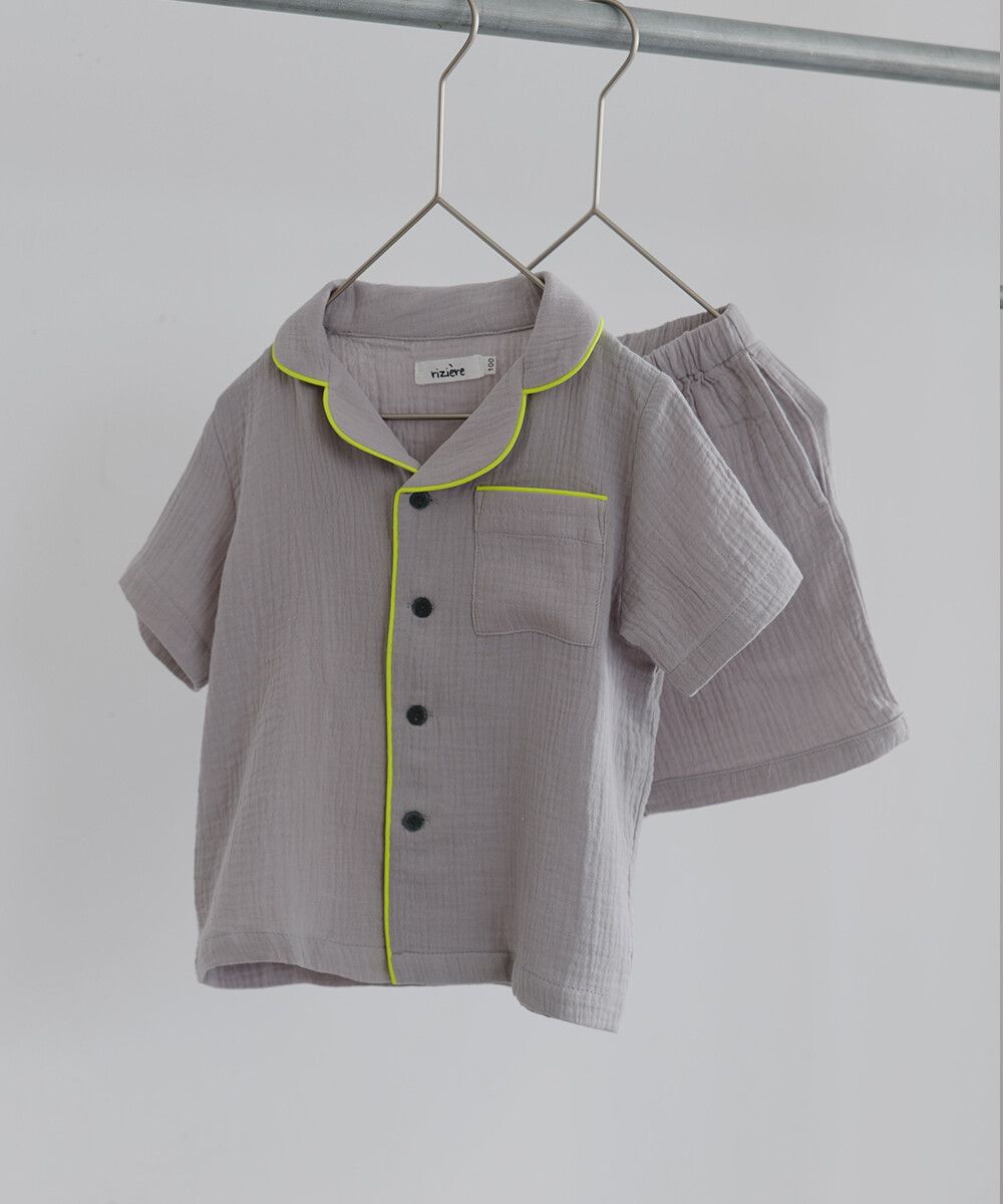 日本 riziere - 二重紗繽紛撞色滾邊家居服/睡衣-粉x藍