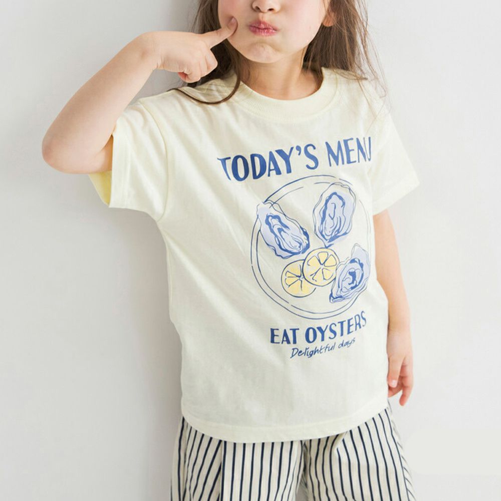 天竺棉甜美印花短袖上衣-檸檬生蠔-淺黃