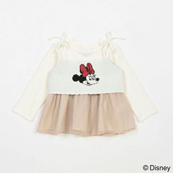 日本 petit main - 聯名款 針織細肩帶+雪紡拼接長袖(二件式)-黛西-粉紫