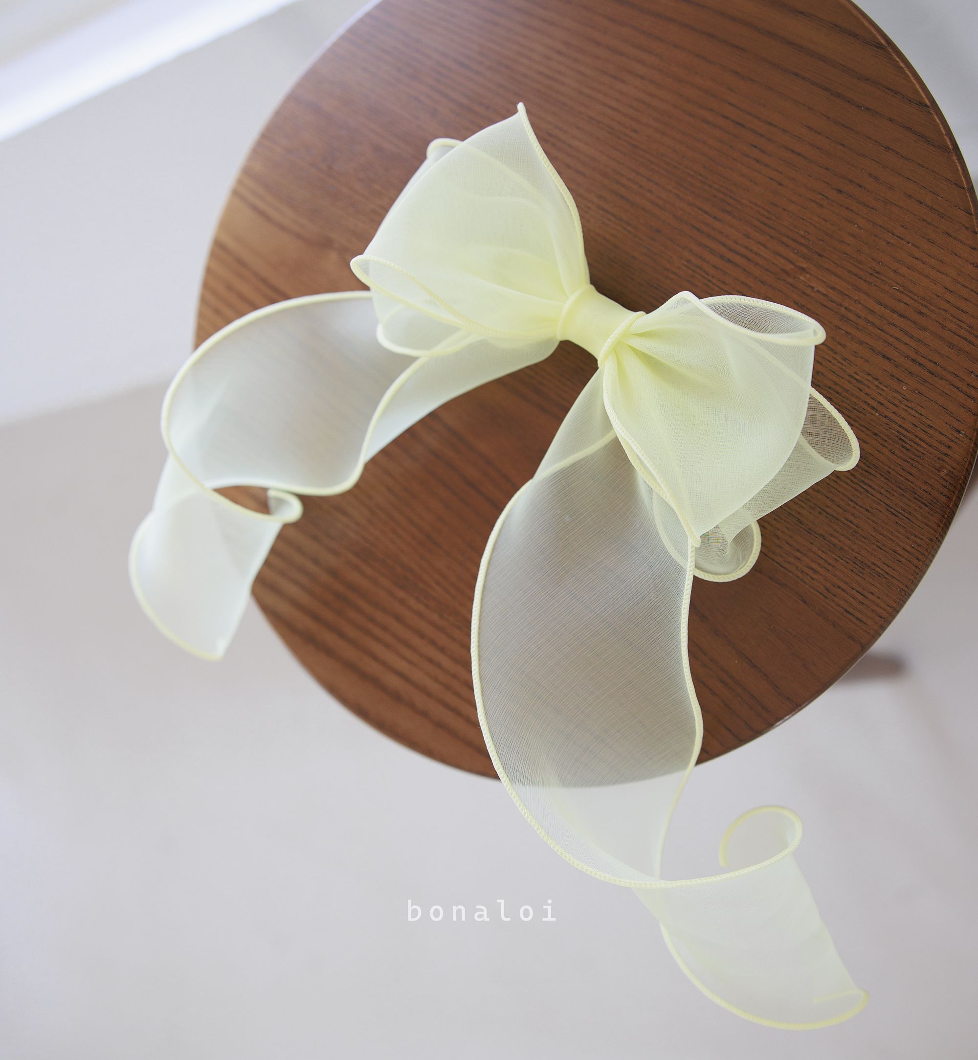 韓國 Bonaloi - 紗質蝴蝶結髮飾/髮夾-鵝黃