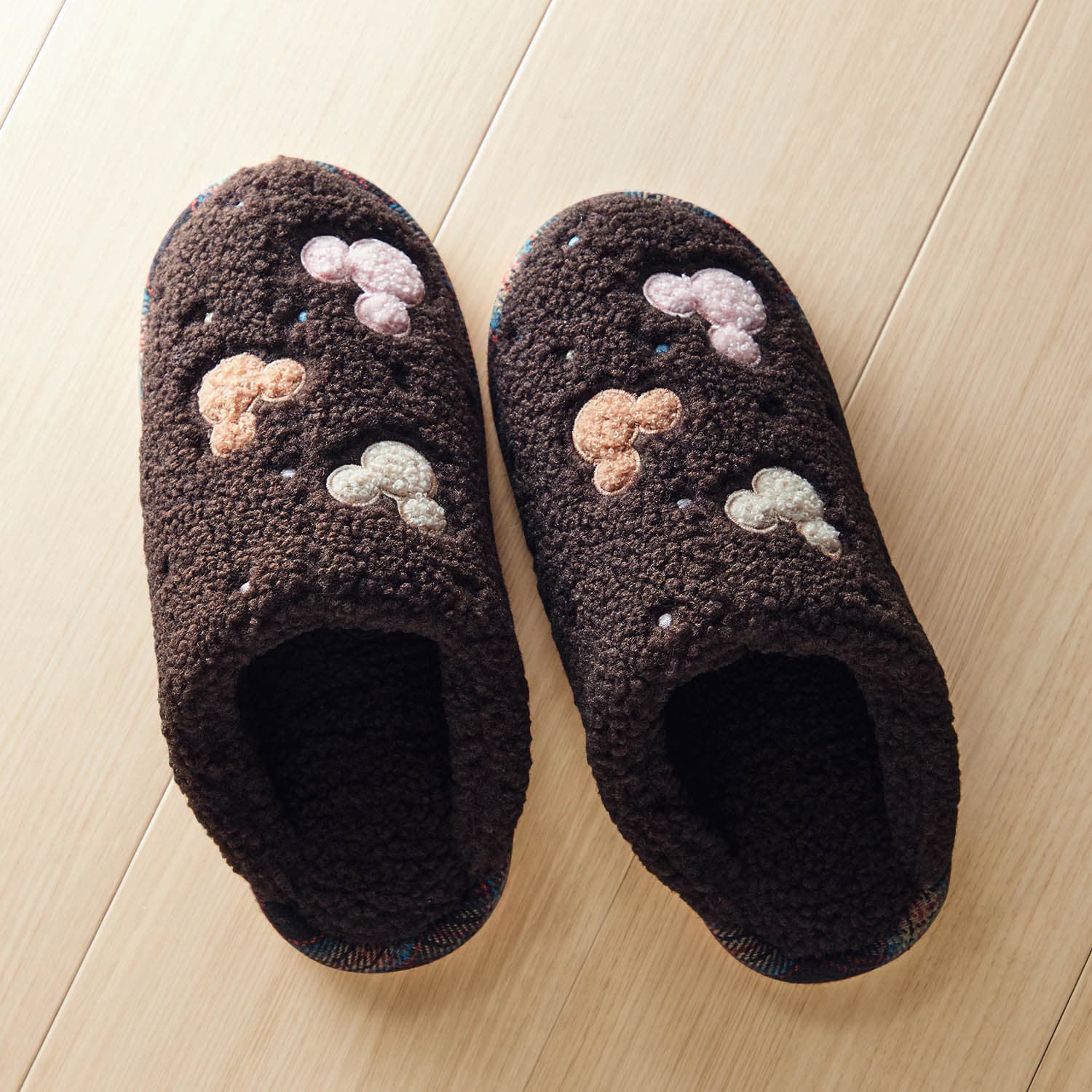 日本千趣會 - 迪士尼 刷毛保暖室內拖鞋-米妮捧臉-粉紅