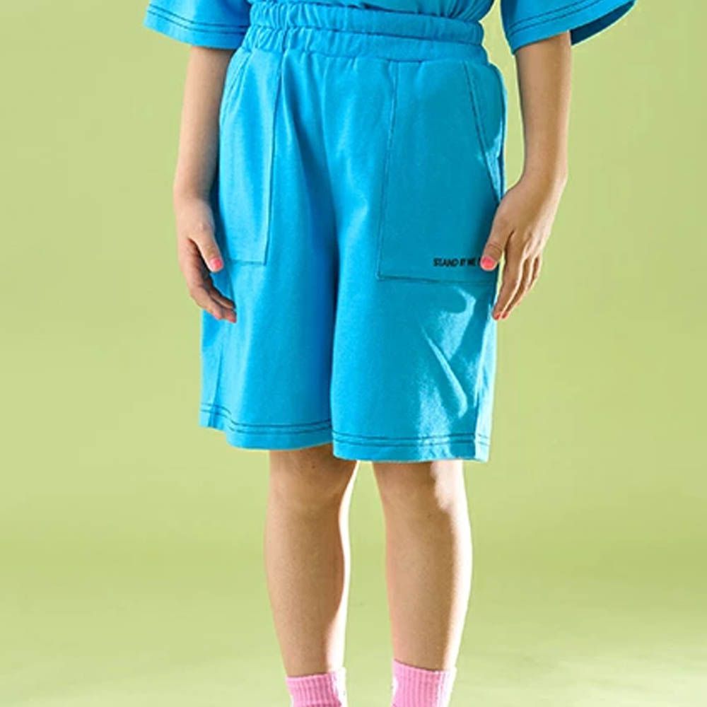 柔軟舒適縫線短褲-水藍