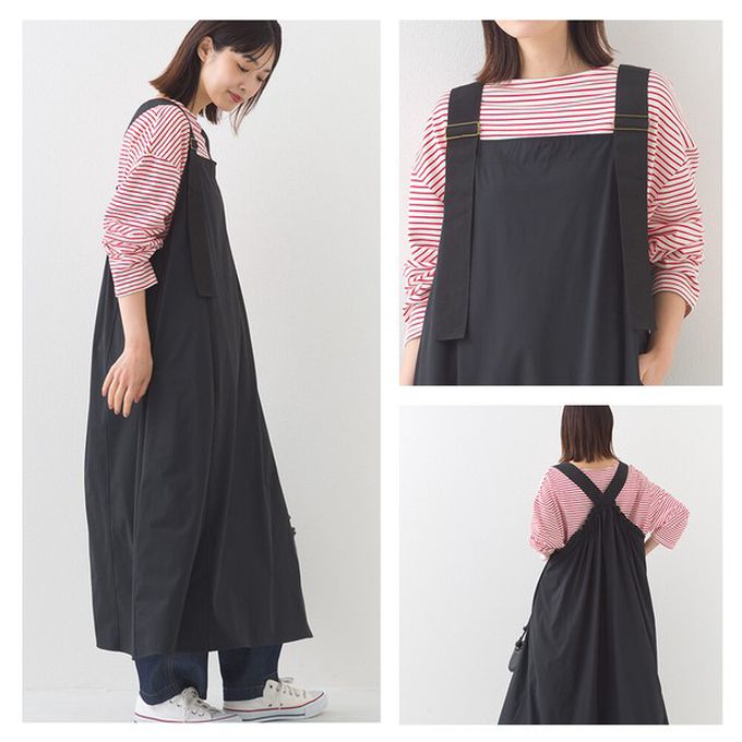 日本 OMNES - 輕量機能工裝風尼龍吊帶洋裝-白