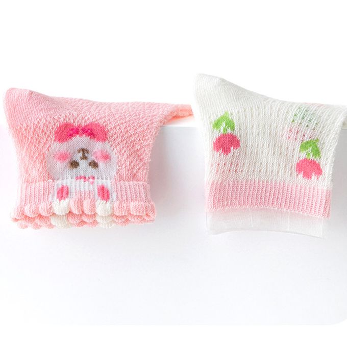 love, charlotte - 粉紅花朵兔兔網眼短筒棉襪 (XL (腳長19-21cm))-5 雙一組