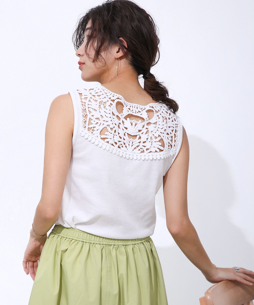 日本 Bab - 蕾絲拼接無袖上衣/大內搭背心-白