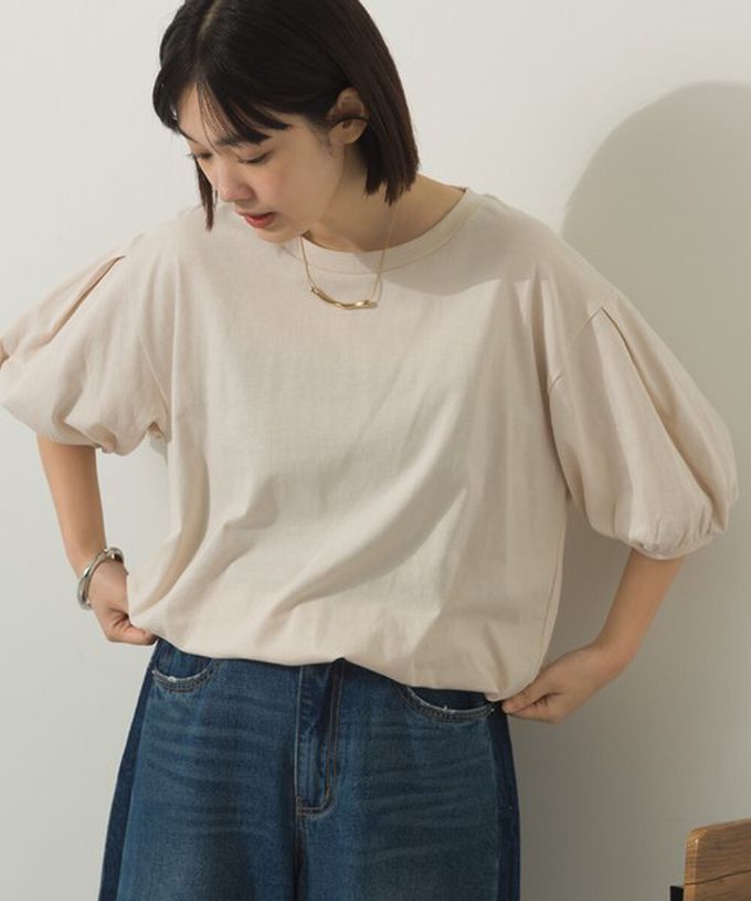 日本 Sans Souci 34+ - 絲滑混棉 可愛泡泡袖上衣-煙燻藍