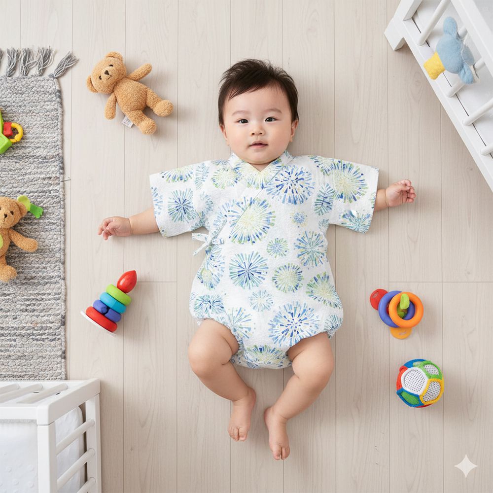 甚平包屁衣-煙火-米白色