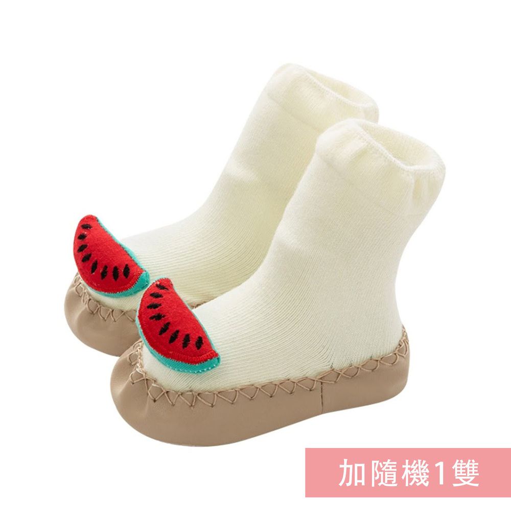 JoyNa - 寶寶步鞋襪 立體造型(底部止滑)-2雙入-白色西瓜+隨機1雙