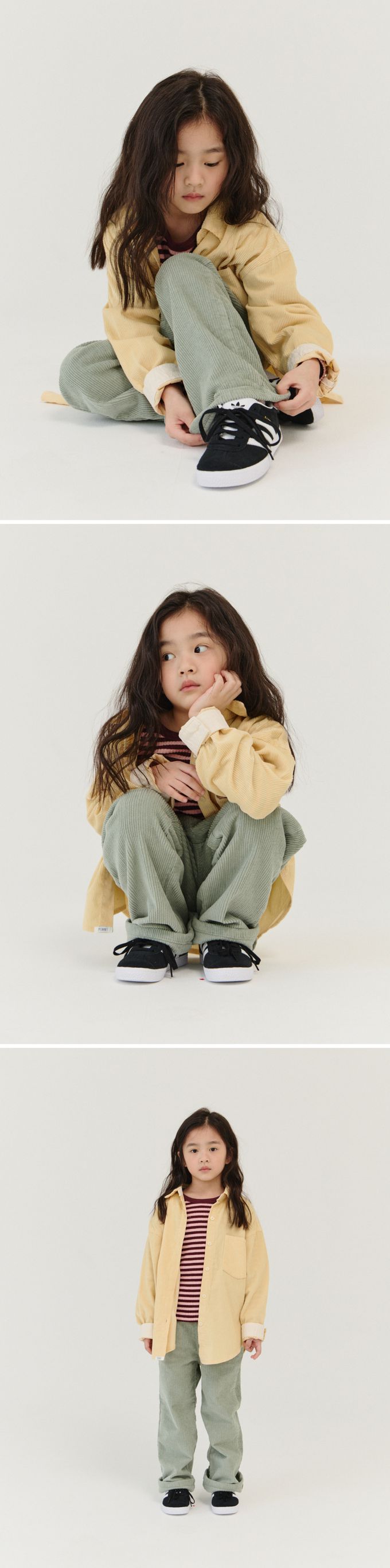 韓國 PEANUT - 鬆緊腰燈芯絨休閒長寬褲-軍綠