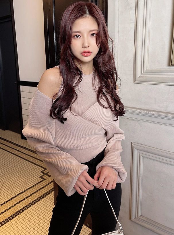 日本 GRL - 微立領挖肩針織上衣-深可可