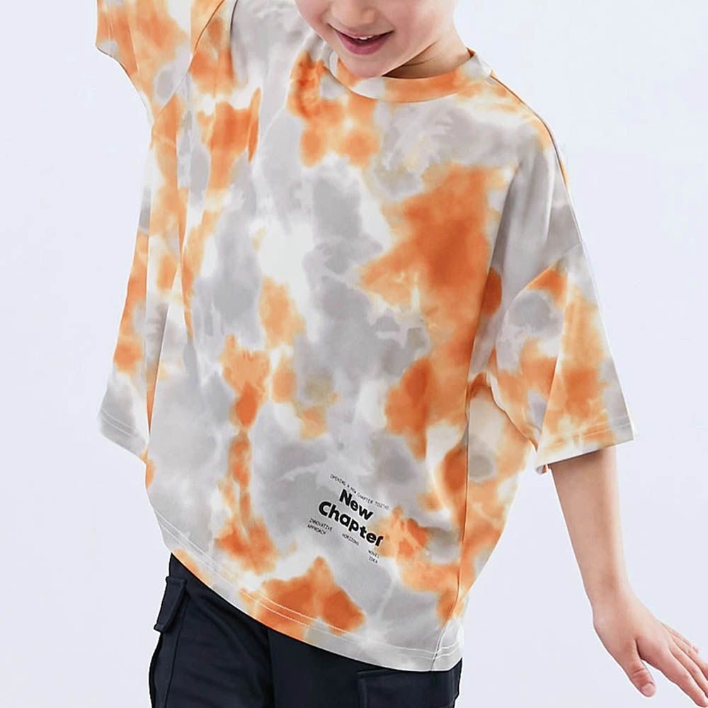 速乾網眼暈染風涼爽短袖上衣-橘灰