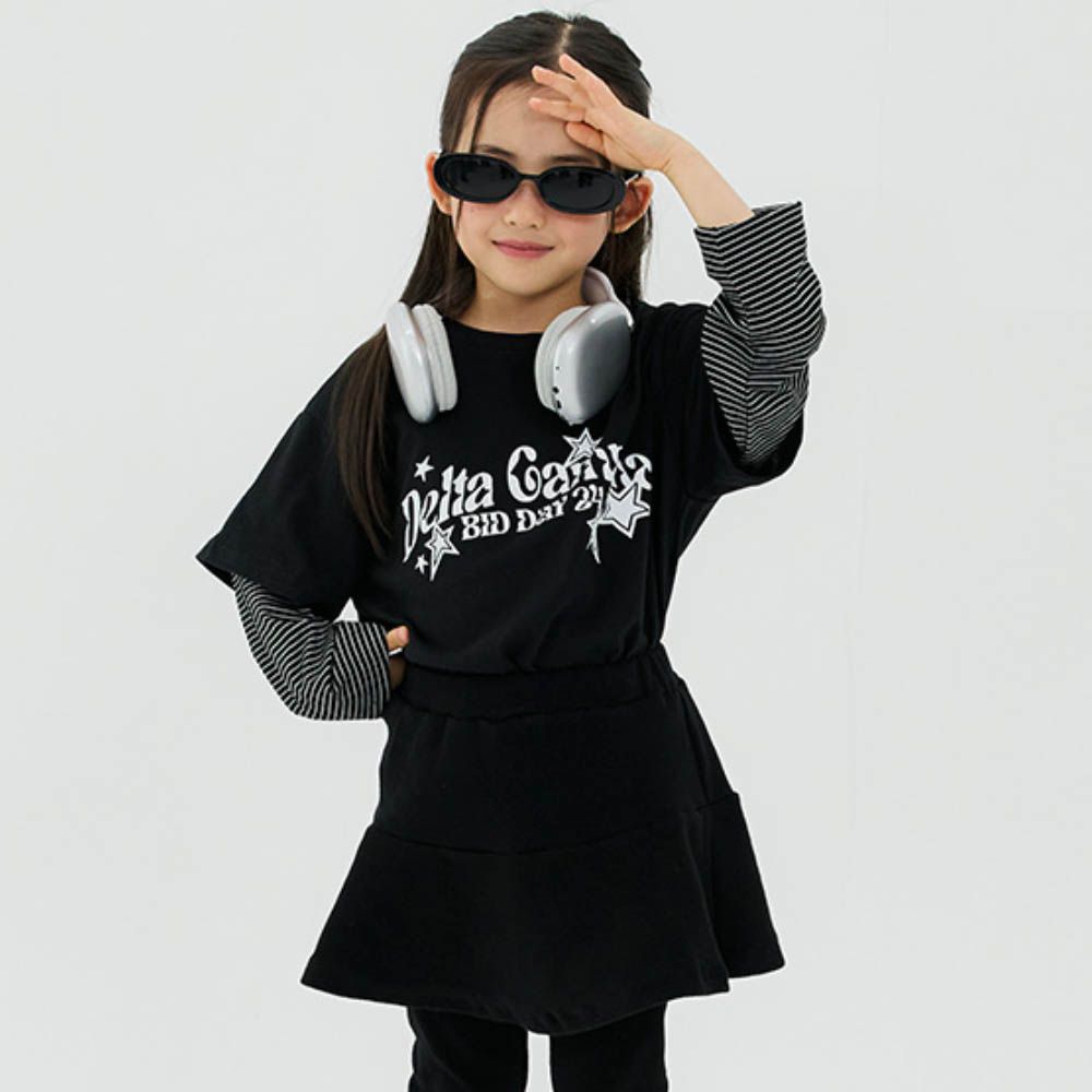 W.S.B. 純棉Y2K風格條紋拼袖上衣-黑