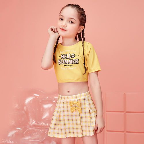 SANQI - 女寶甜美風短袖泳衣套裝-HELLO SUMMER-黃色