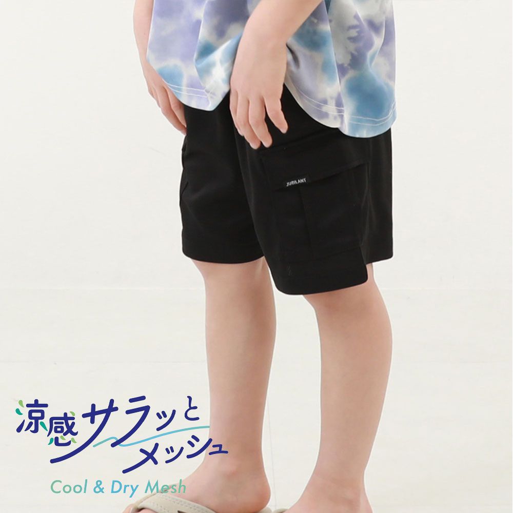 涼感速乾網眼 工裝口袋短褲-黑