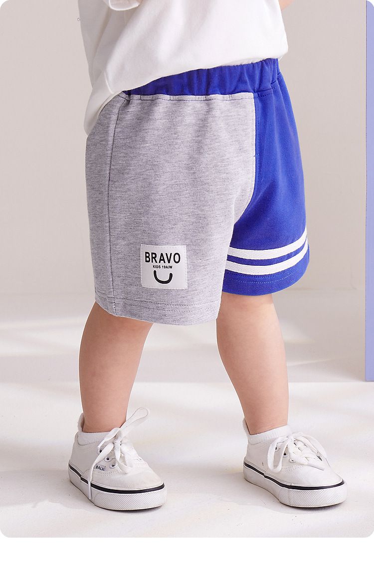 純棉腰鬆緊短褲-條紋款-黑