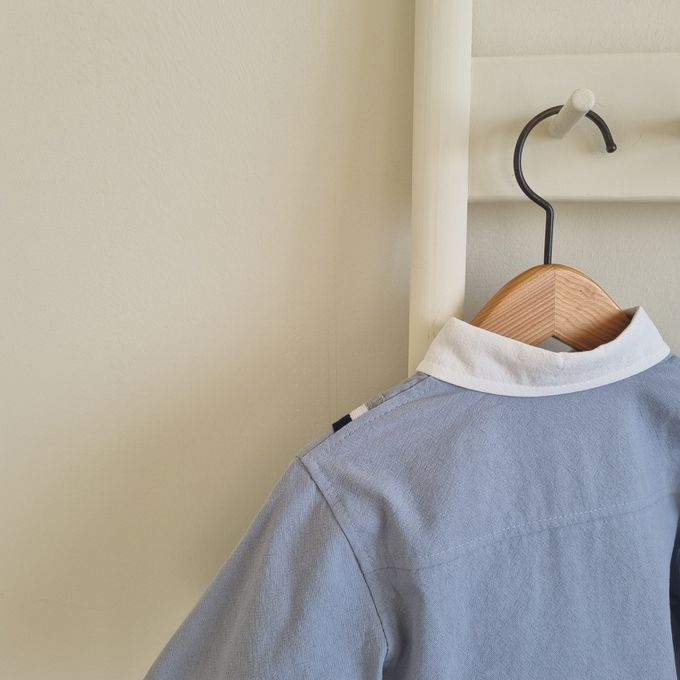 韓國 AIDA - (不含領結)V字裝飾翻領長袖襯衫-白