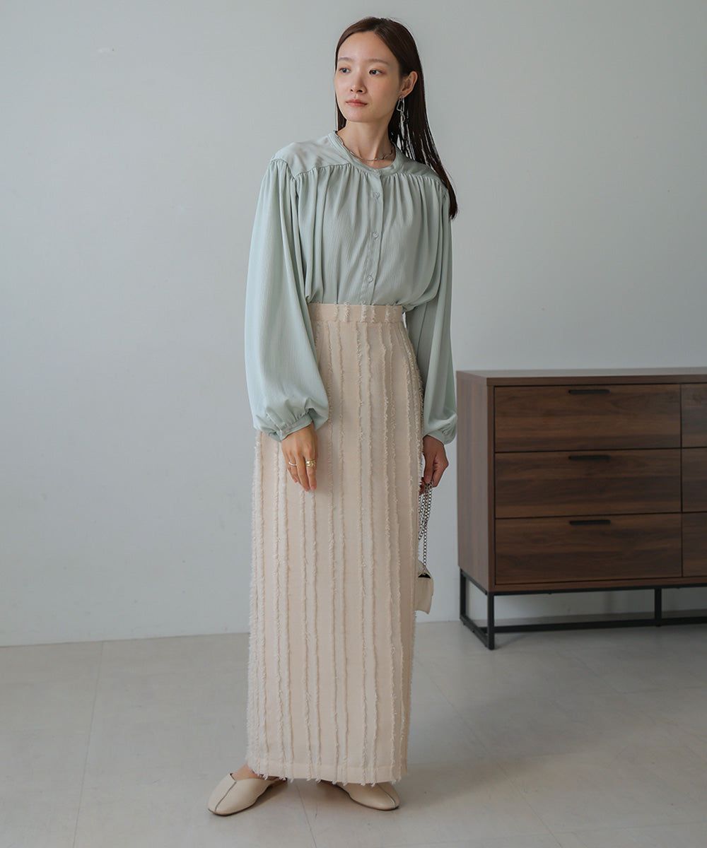 日本 Bab - 毛絨感直條顯瘦開叉長裙-黑