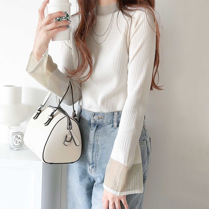 日本 Classical Elf - 絕美透膚羅紋喇叭袖上衣-灰藍